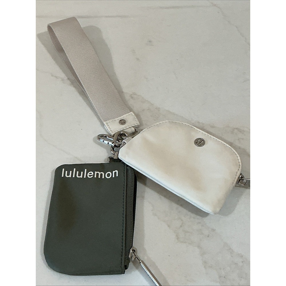 Lululemon Dual Double Pouch Wristlet Grey Sage White Opal Detachable Wallet LN